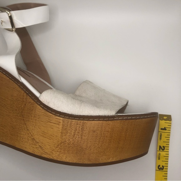 ZARA UTERQUE Platform Wood Wedge Sandal,Leather Anklet,Fur Toe,White,38 - Picture 7 of 16